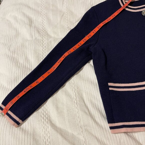 Vintage Preppy Contrast Knit Cardigan Jacket Navy Pink - M - Picture 10 of 12